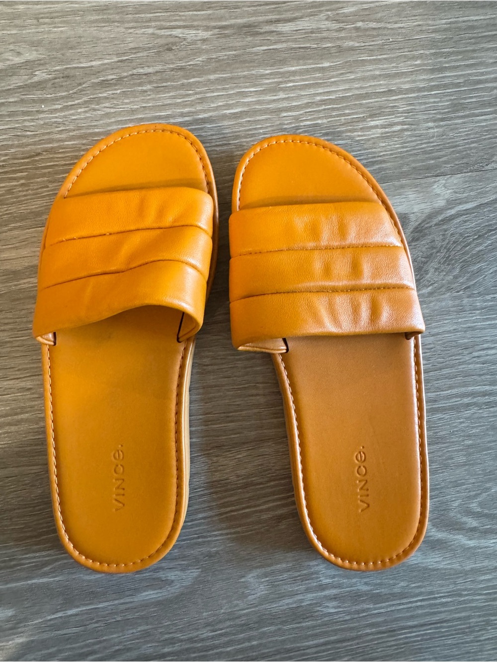 Vince Women's Orange Slide Sandals - Padded Leather Strap